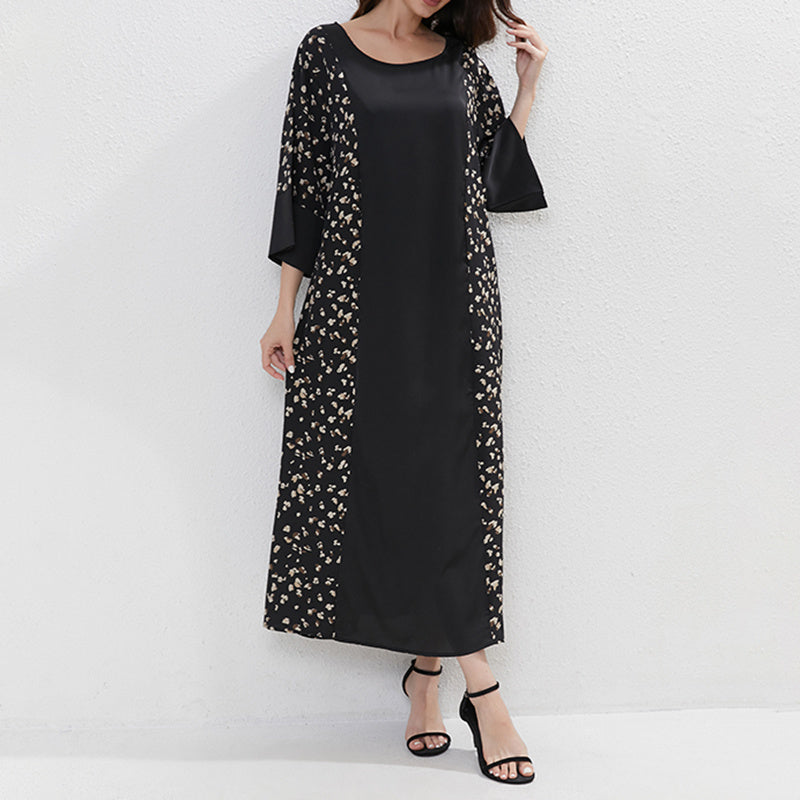 Women's Plus Size Floral Print Tunic Dress With Belt, Middle Eastern Style Muslim Long Dress