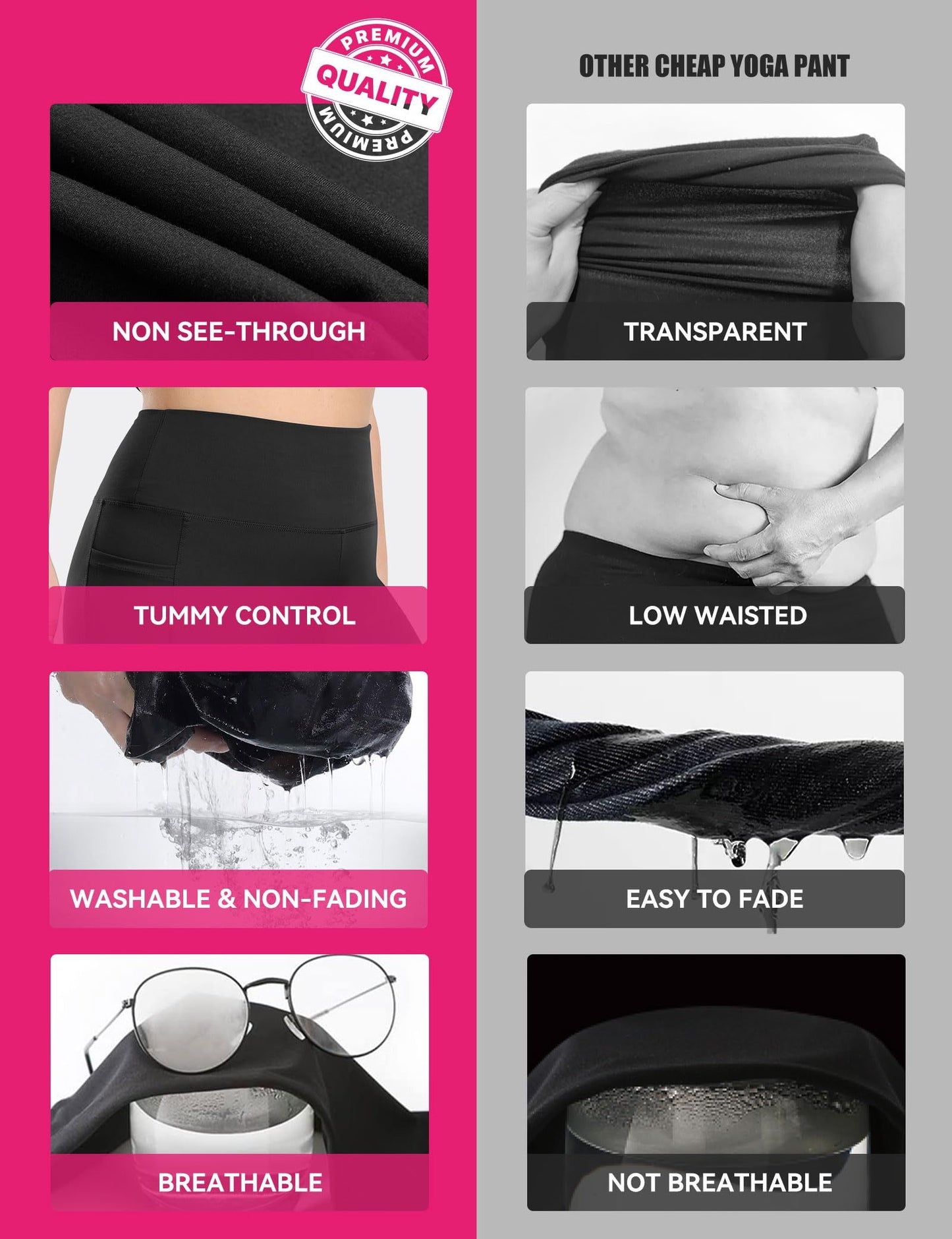 Yoga Pants - Cropped High-waisted Slanted Pockets Solid Color Polyester Double Grind Black