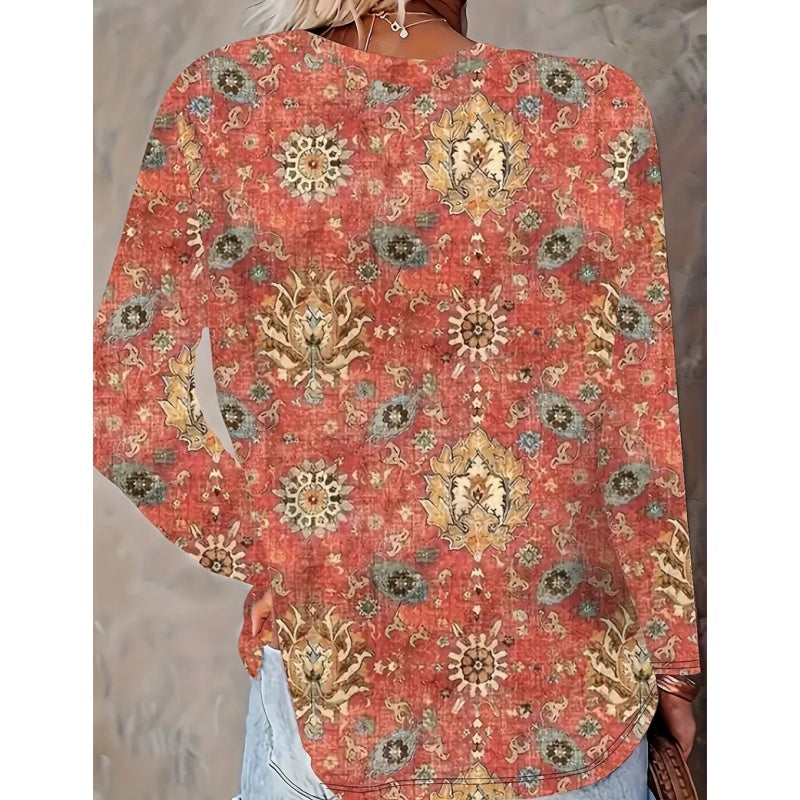 Womens Trendy Long Sleeve Tee Shirts Casual Loose Geometric Print Fall Tops