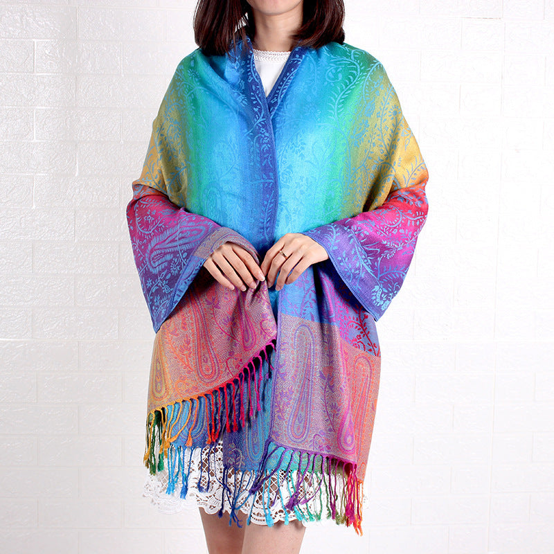 Tassel Jacquard Cotton Linen Large Scarf Air Conditioning Shawl