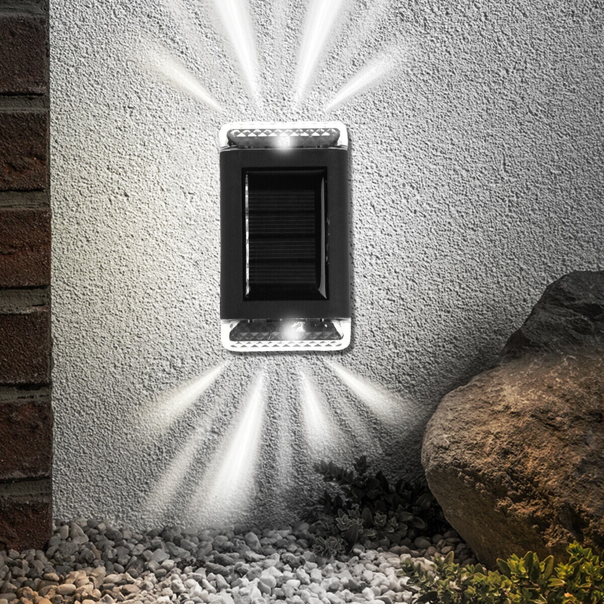 2Pcs Solar Powered Wall Lights Led Super Bright Door Fence Outdoor Garden Lamp White Ligth
