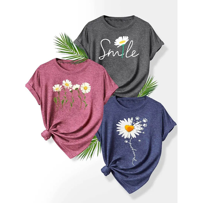 3PCS Women's Love Heart Leopard Graphic Print Tee Short Sleeve Crew Neck T Shirt Casual Summer Tops