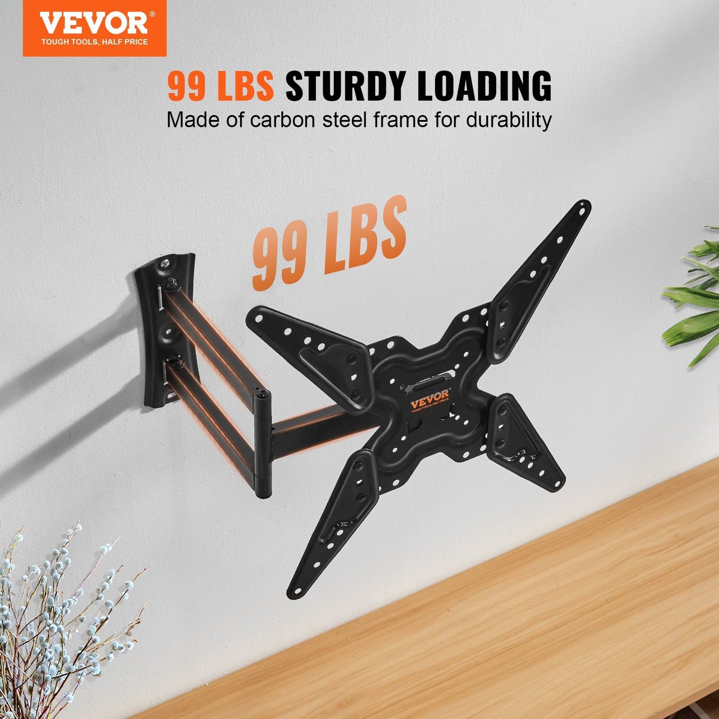 VEVOR Full Motion TV Mount Fits For Most 26-55 Inch TVs, Swivel Tilt Horizontal Adjustment TV Wall Mount Bracket With Articulating Arm, Max VESA 400x400mm , Holds Up To 99 Lbs
