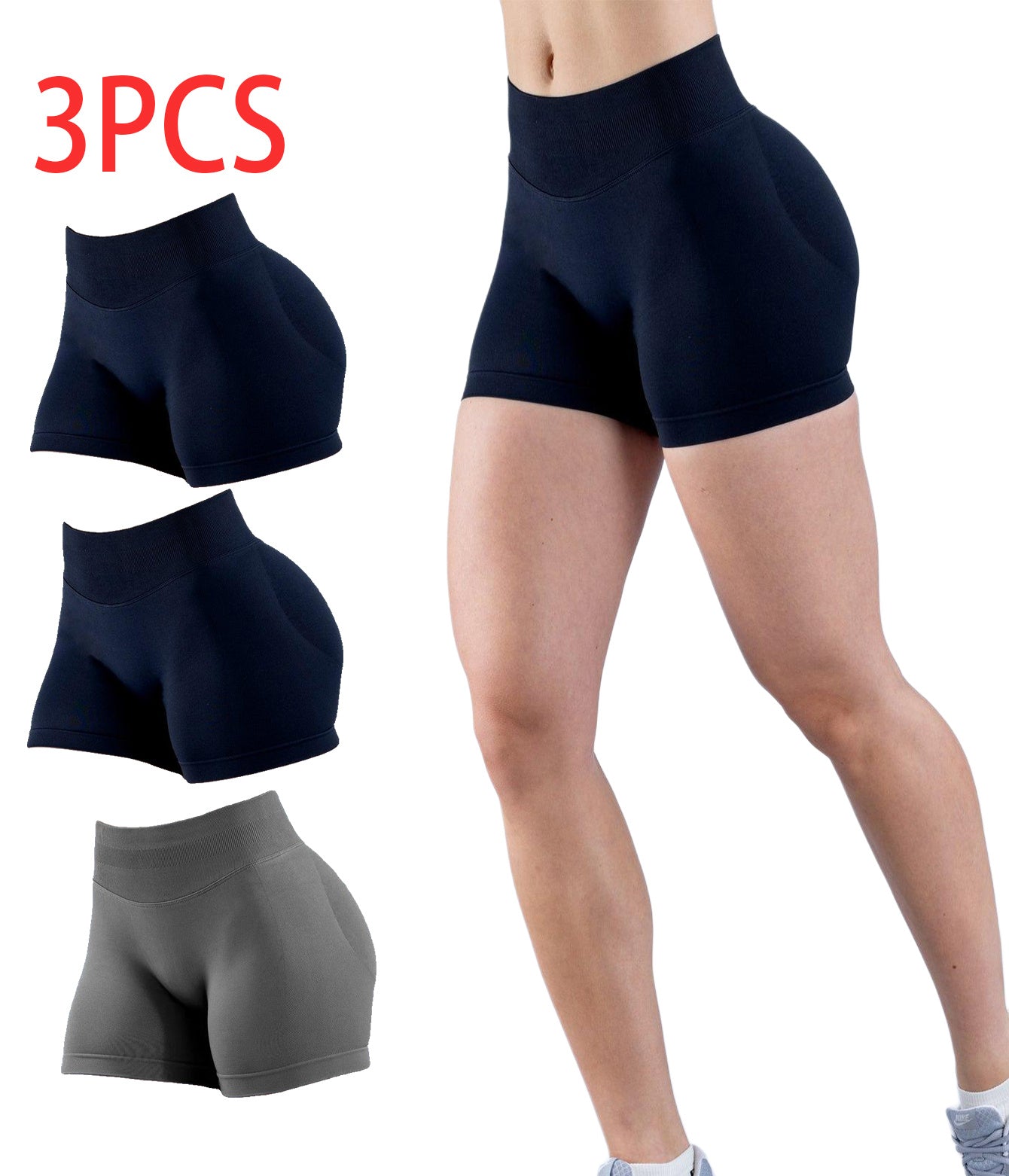3PCSHigh-waisted Solid-color Training Shorts