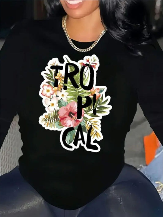 Women's Printed Long Sleeve Hoodless Sweatshirt