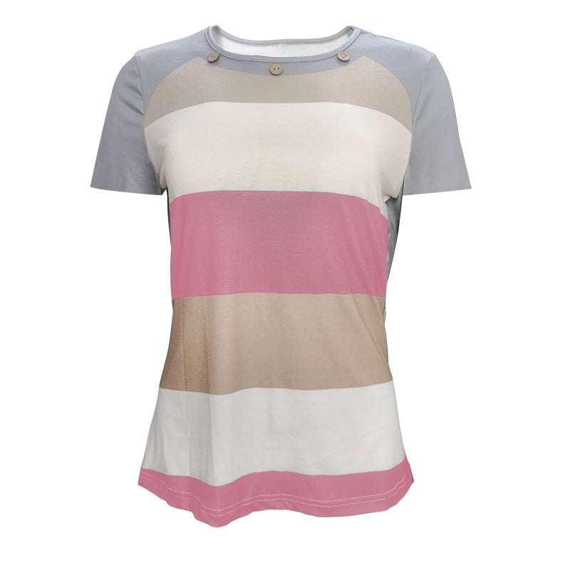 Women's T Shirts Color Block Short Sleeve Tops Casual Summer Tees