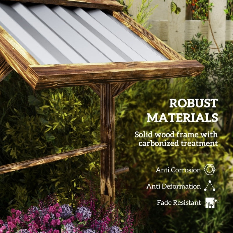 Wooden Wishing Well Planter, Raised Garden Bed With Galvanized Canopy-Tan