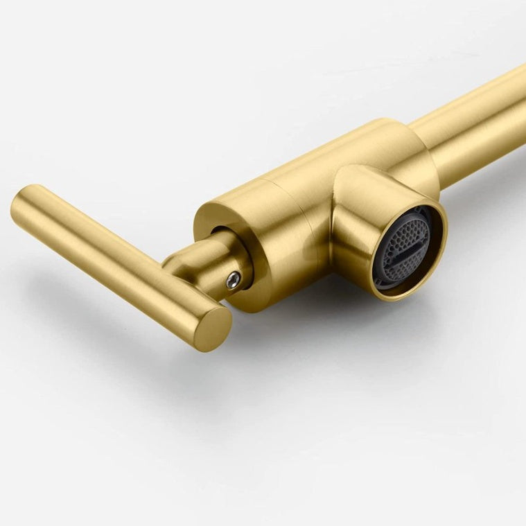 Gold Pot Filler Faucet Wall Mount Kitchen Folding Faucet With Double Joint Swing Arms, Two Handle Design