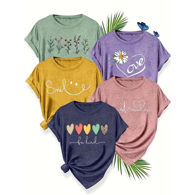 Women's Everyday Short Sleeve Graphic T-Shirts Casual Loose Crewneck Basic Tunic Tops Trendy 2025