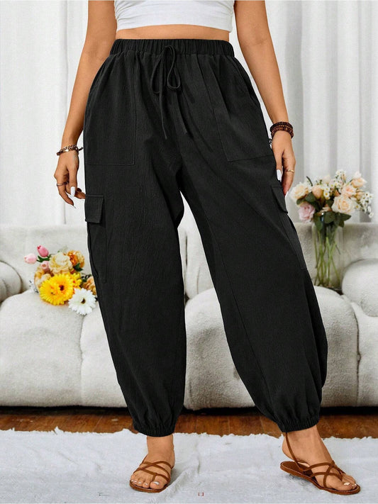 Women's Plus Size Casual Long Pants - Elegant & Minimalist Ankle-Cropped Trousers For Spring Or Autumn Daily Wear