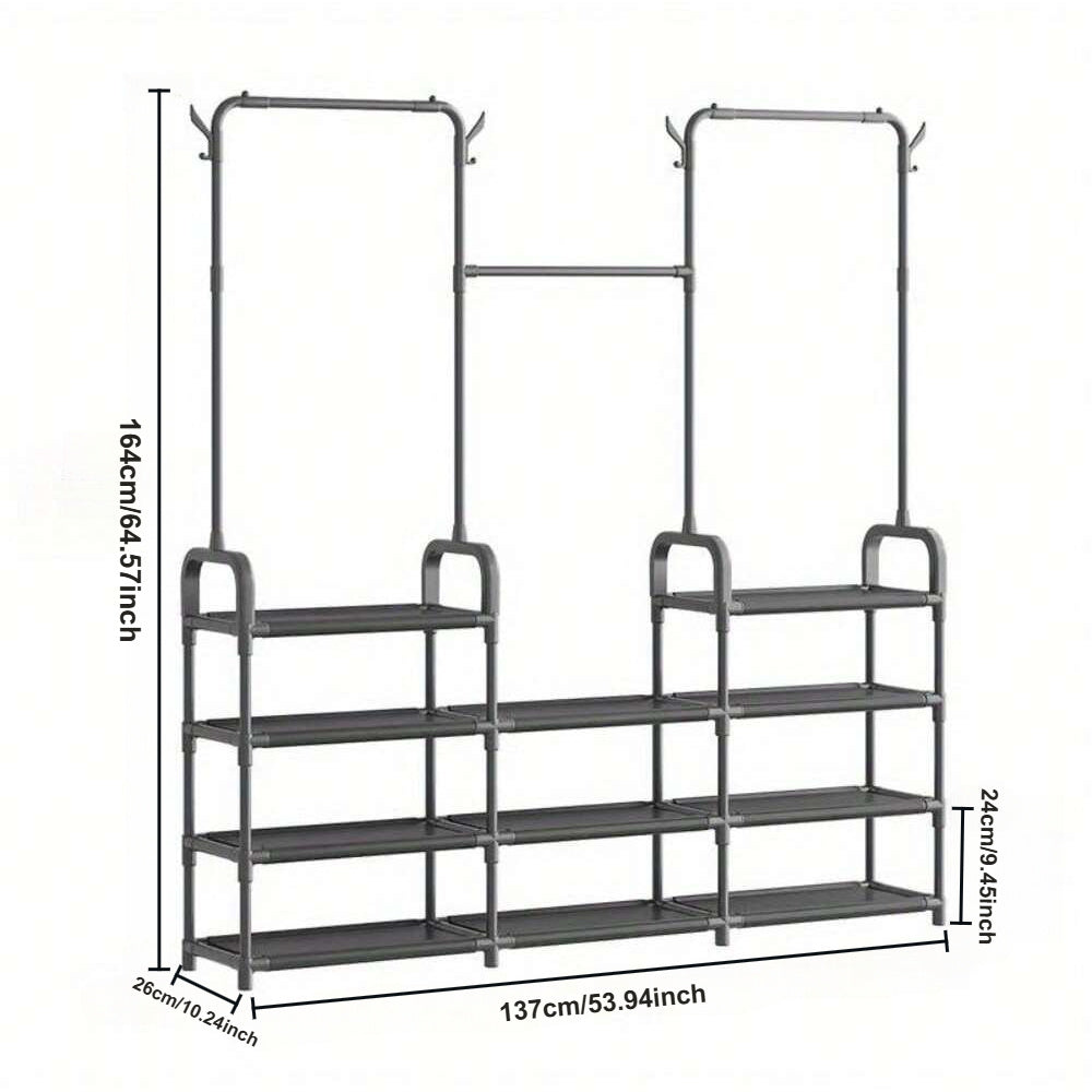 A Coat Rack With Multi-functional Partitions, Available In Black And White, Features Double Hanging Areas. Can Be Delivered To All European Countries. Please Contact Our Customer Service