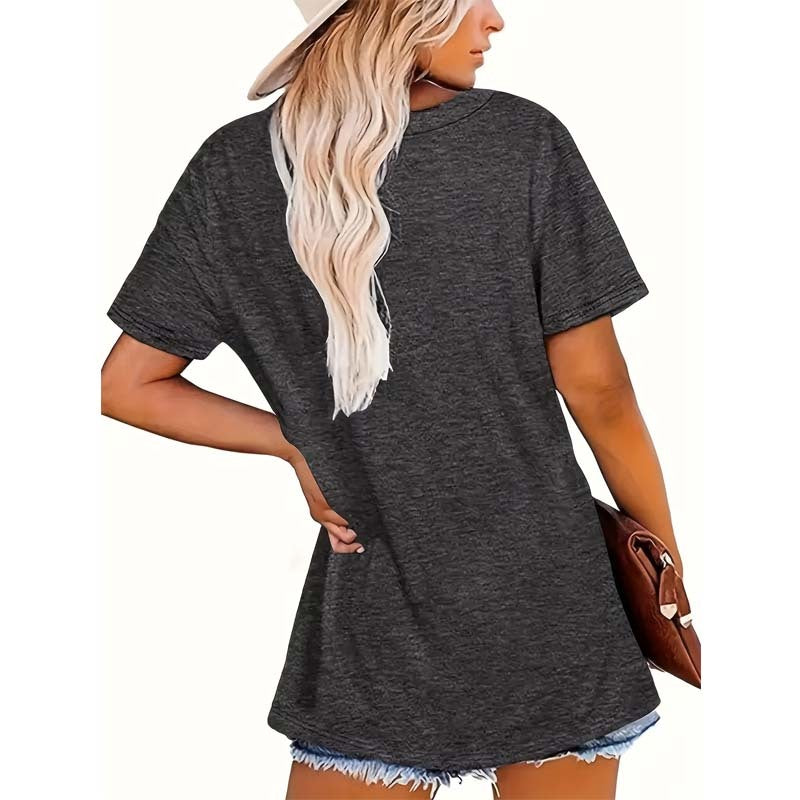 Women's Colorful Letter Print Short Sleeve T-Shirt - Casual Round Neck Summer Tee
