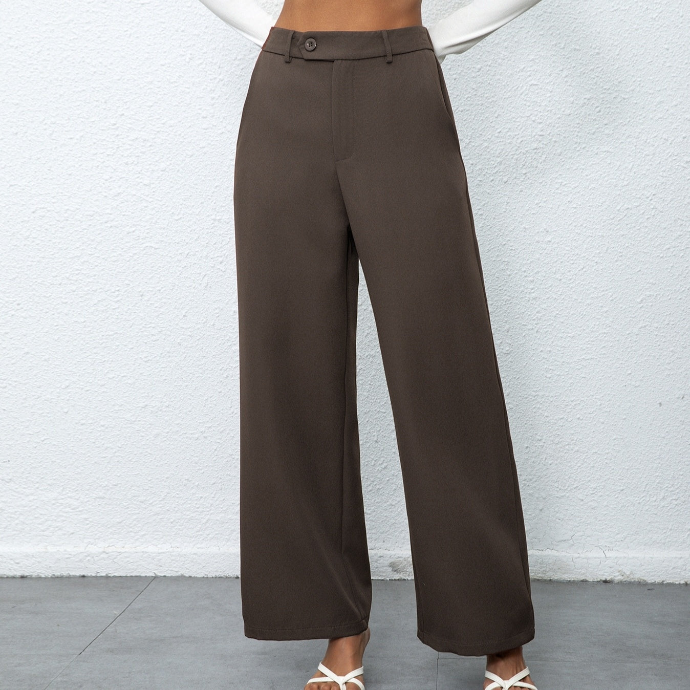 Ladies' New Fashionable And Elegant Temperament Casual Solid Color Button Wide Leg Suit Pants