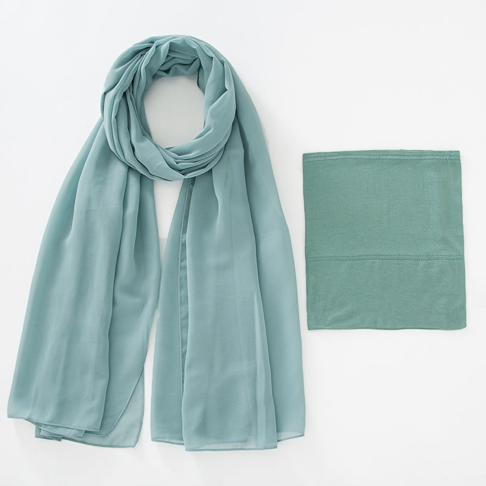 Modal Breathable Elastic Bucket Hat With Pearl Chiffon Scarf Headcloth