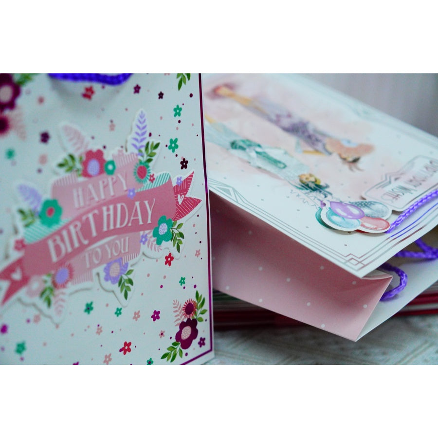 12-pack Small Fresh Plant Flower Printed Handbag With Gift Packaging For Mother's Day And Birthday Party Gift Bag