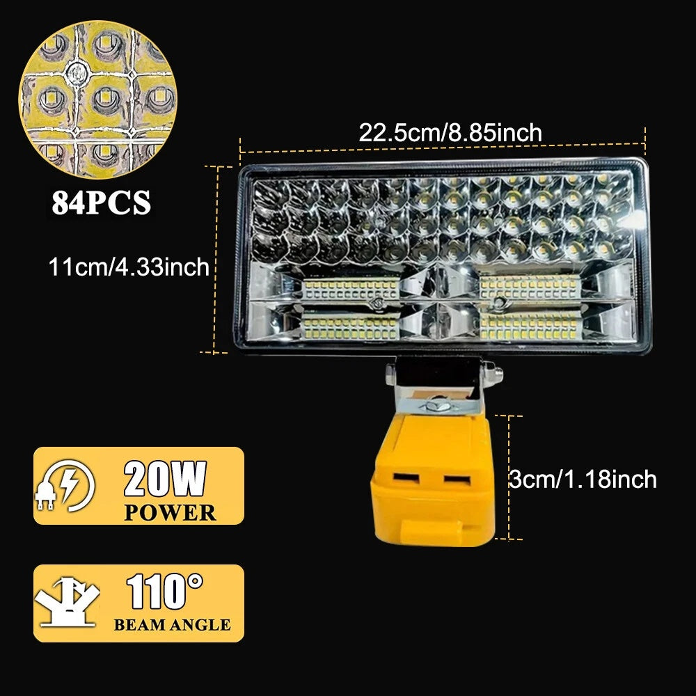 LED Work Light For 18V 20V Battery 6500K Cordless Flashlight With USB UK