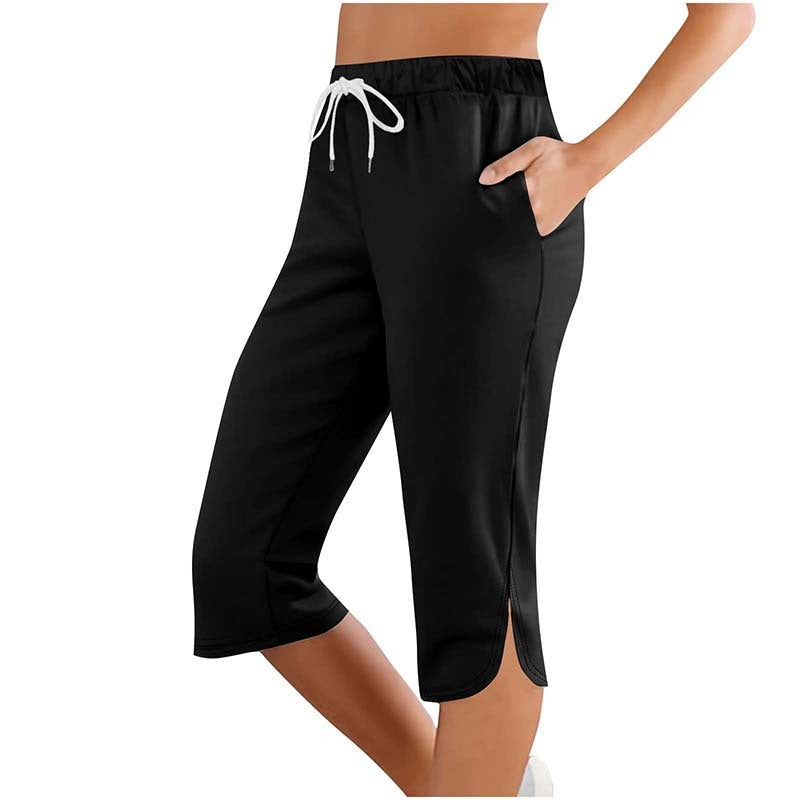 Women's Capri Leggings Drawstring High Waisted Sweatpants Lounge Running Gym Short With Pockets