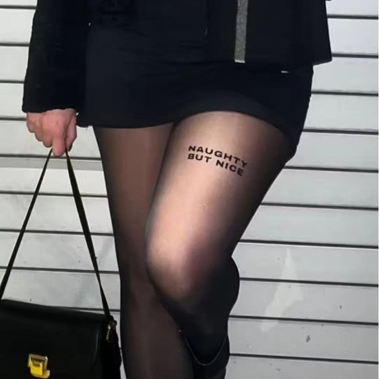 Silk Panties Flocking Pantyhose With Letters