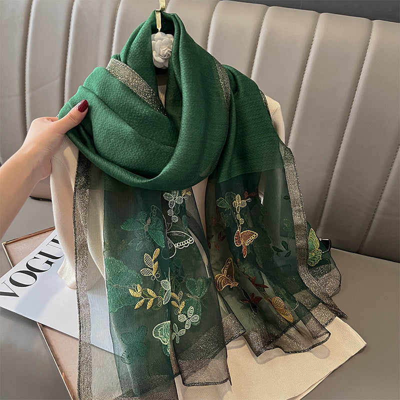 New Fashion Embroidered Long Silk Wool Scarf For Women