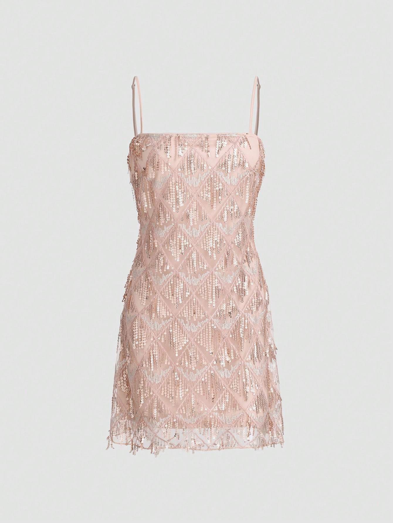 Women's Glitter Spaghetti Strap Formal Evening Party Dress