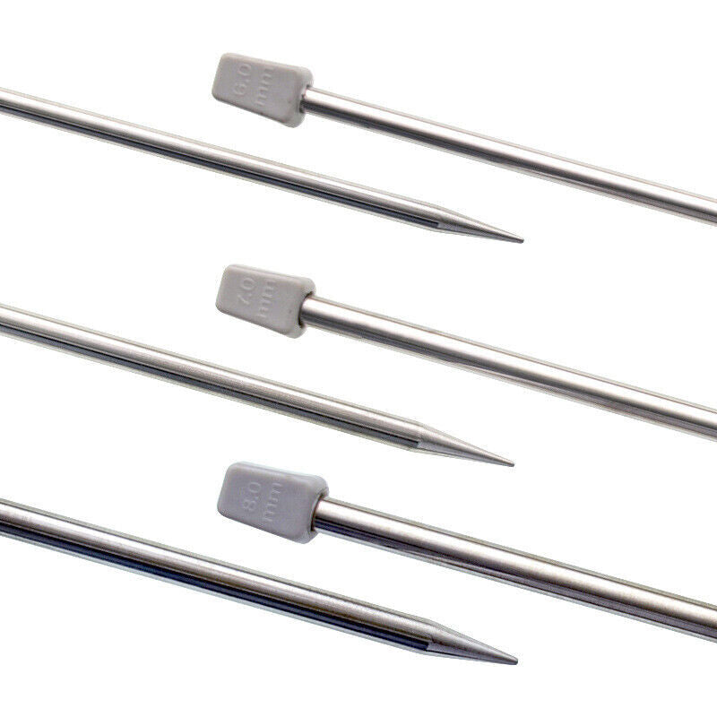 22pcs-11Pairs 25cm Single Pointed Stainless Steel Knitting Needles Set 2mm-8mm