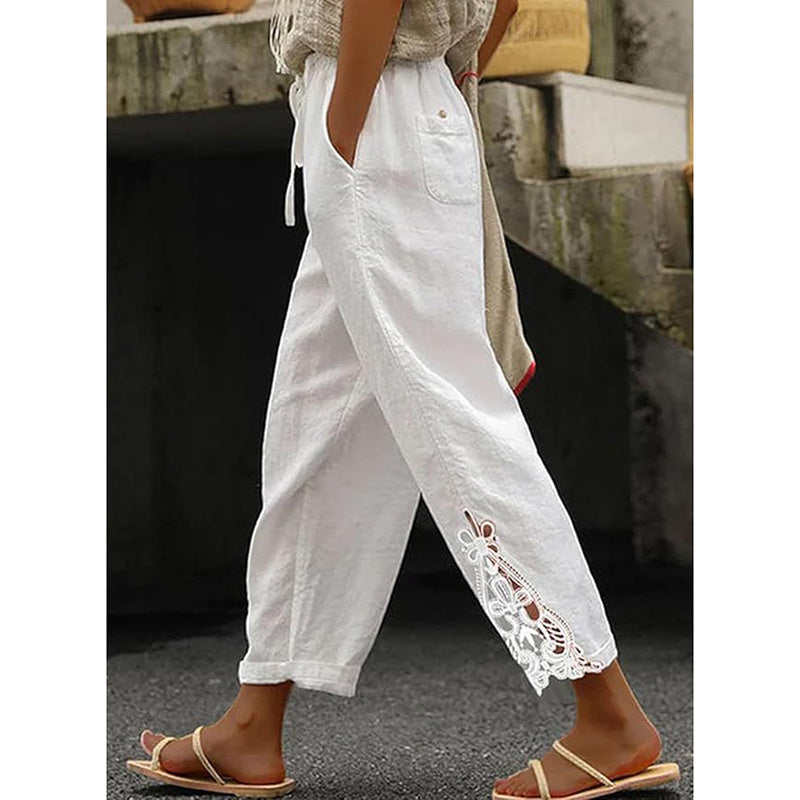 Women Casual Lightweight Drawstring Elastic Waist Pants With Pockets