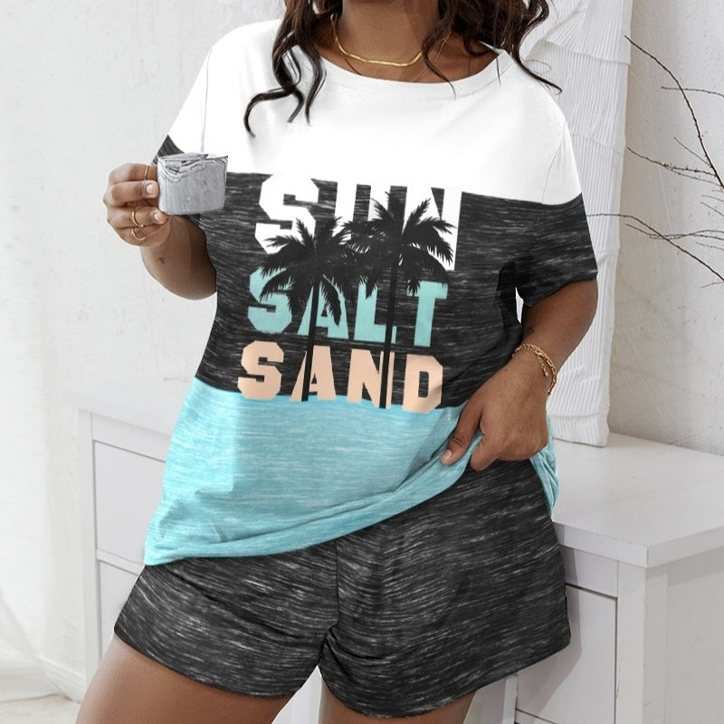 Women's Coconut Printed Vacation Style Fashion Shorts Short Sleeve Set Two Piece Set