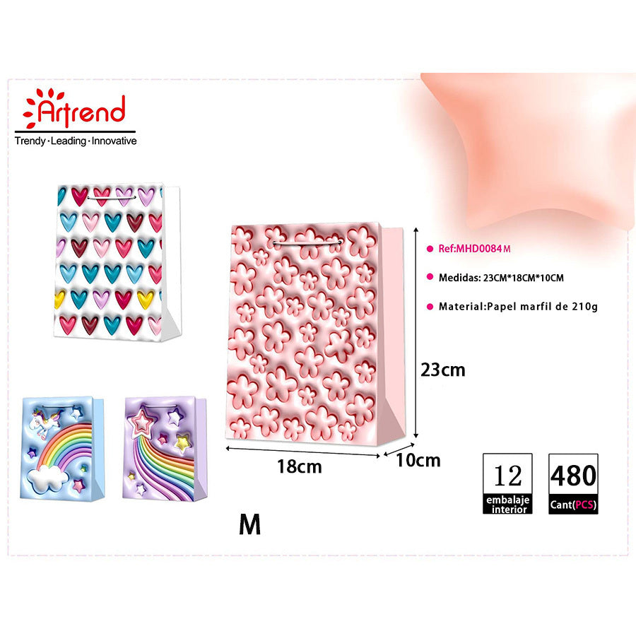 12-piece Exquisite Gift Bag, Cartoon Pattern Design, Suitable For Birthday Parties, Gift Packaging, Valentine's Day, Baby Shower And Other Occasions, Reusable