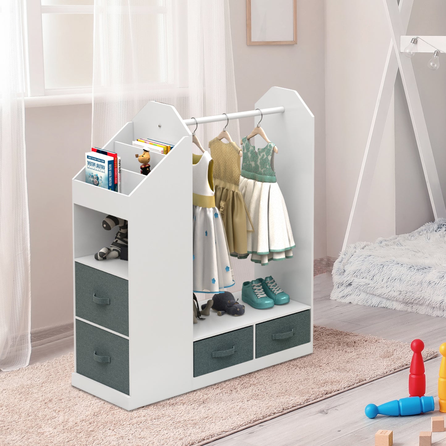 Children's Clothing Storage Racks, Clothing Racks, Children's Wardrobes, Open Hanging Wardrobes With Mirrors