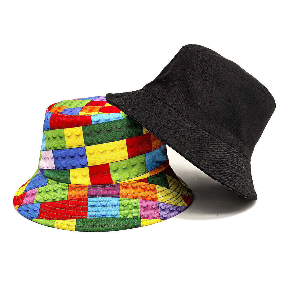 Building Block Pattern Printing Bucket Hat