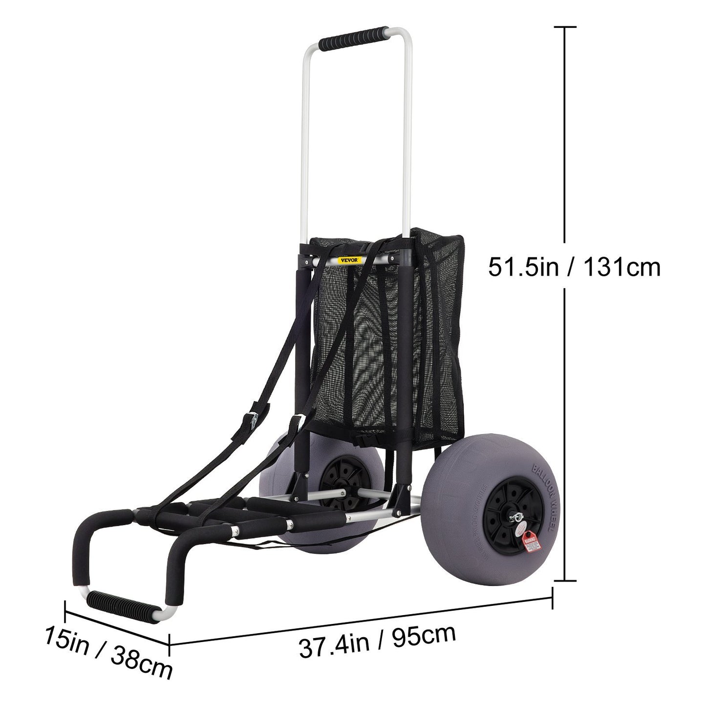 VEVOR Beach Carts For Sand,  Cargo Deck, TPU Balloon Wheels, 165LBS Loading Folding Sand Cart Adjustable Height, Aviation Aluminum Cart For Picnic, Fishing, Beach