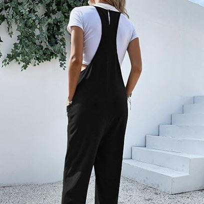 Women's Solid Color Spaghetti Strap Double Pocket Vest Without T-shirt Jumpsuit