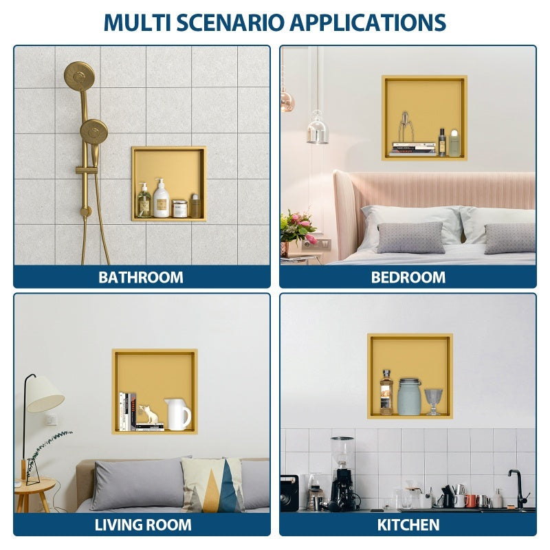 12 X 12 In Stainless Steel Shower Niche - Gold, Waterproof, Easy Installation, Corrosion-Resistant