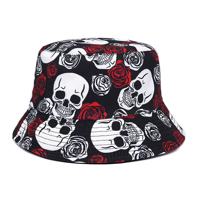 Rose Skull Bucket Hat Summer Printing Men And Women Bucket Hat Tide