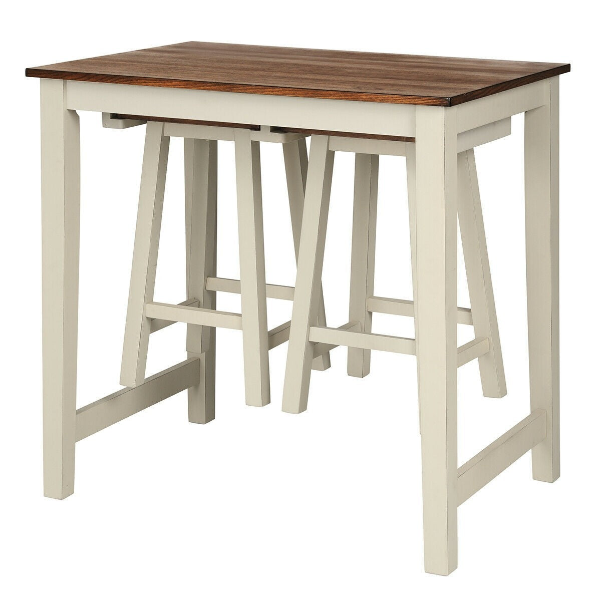Counter Height Pub Table With 2 Saddle Bar Stools