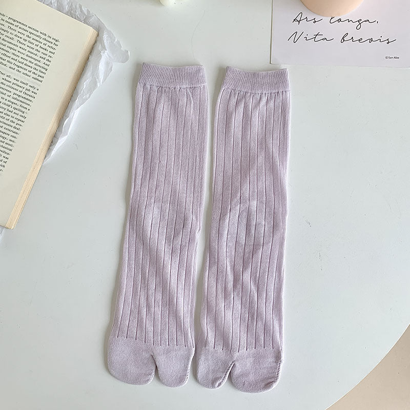 Vertical Stripes Large Trotter Toe Socks Thin Solid Color
