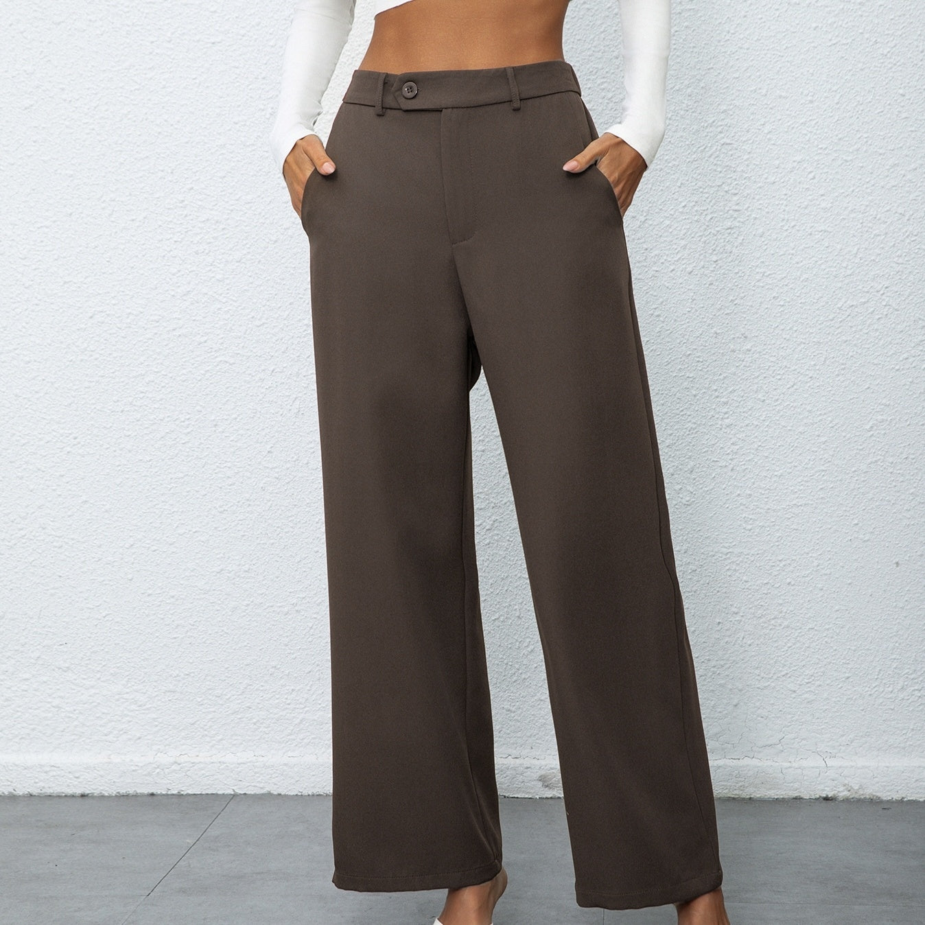 Ladies' New Fashionable And Elegant Temperament Casual Solid Color Button Wide Leg Suit Pants