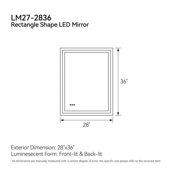 28 Inch X 36 Inch LED Bathroom Mirror
