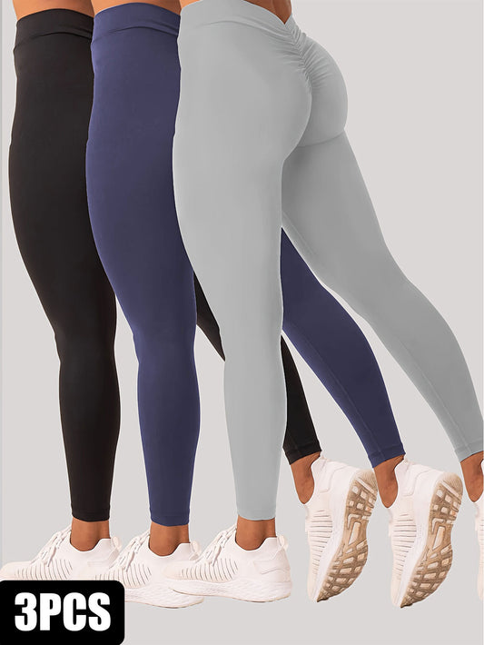3 Pack Women's Yoga Leggings With High Waistband, Moisture-Wicking, And Stretchy, Perfect For Outdoor Activities And Fitness