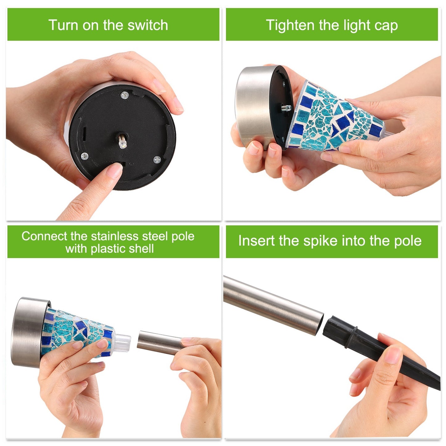 6Packs Mosaic Solar Pathway Lights IP44 Waterproof For Yard Driveway Walkway