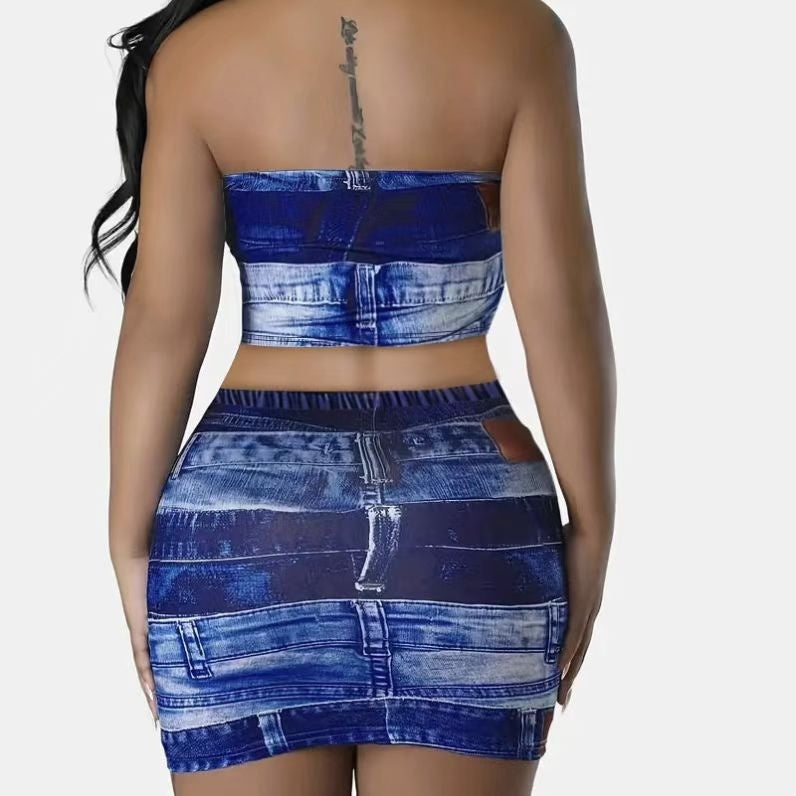 Ladies' Slim Fit Strapless Sexy Fashion Dress Set