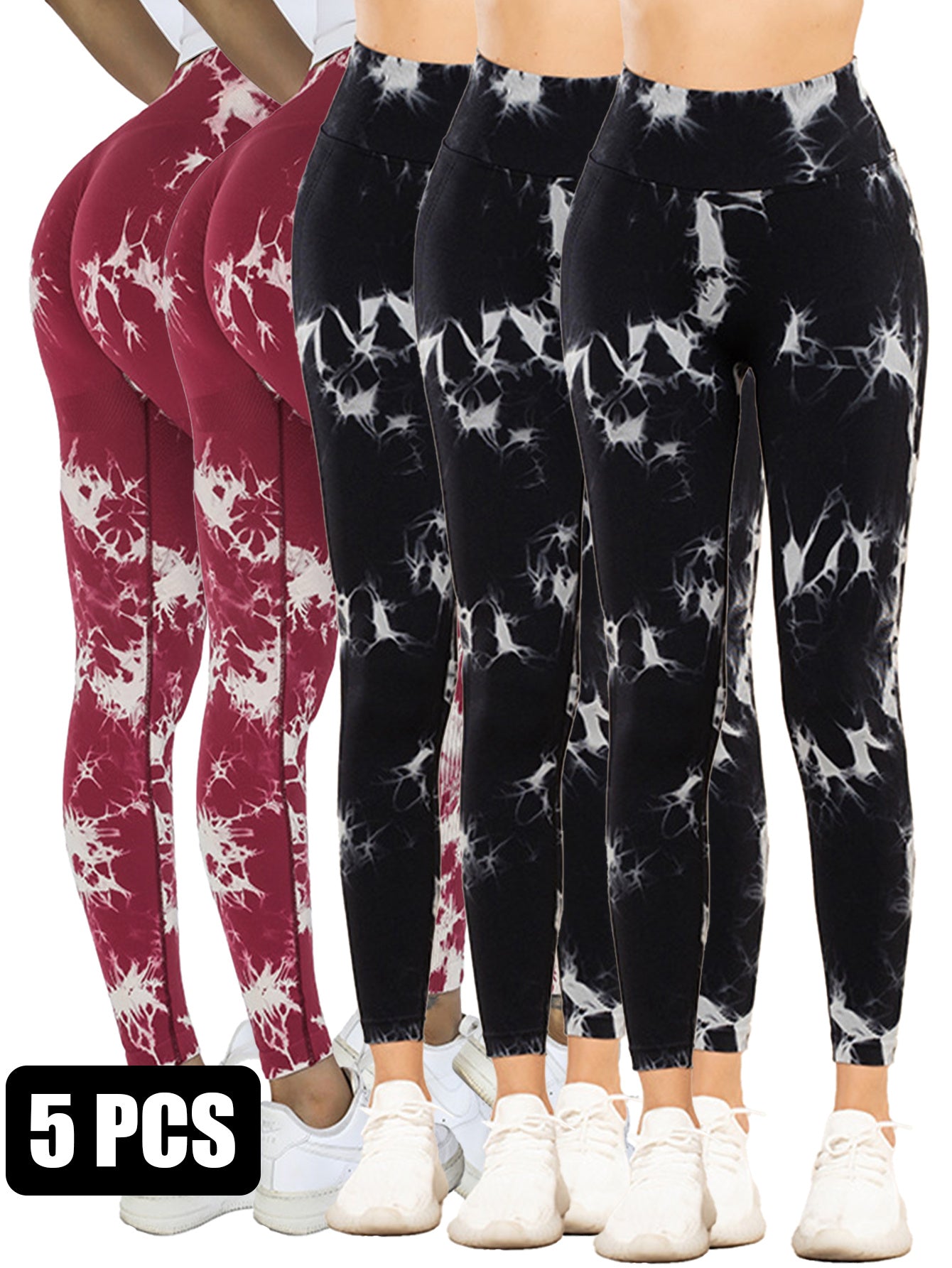 5PCS Tie-dye Cut-out Leggings Fitness Yoga Pants For The Gym