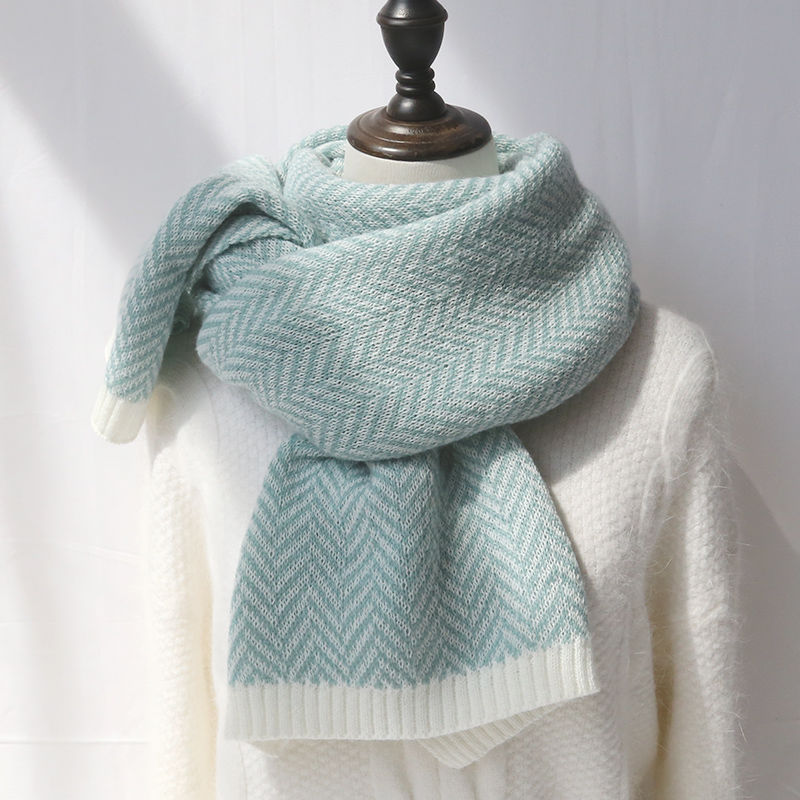 Faux Cashmere Contrast Herringbone Knit Scarf