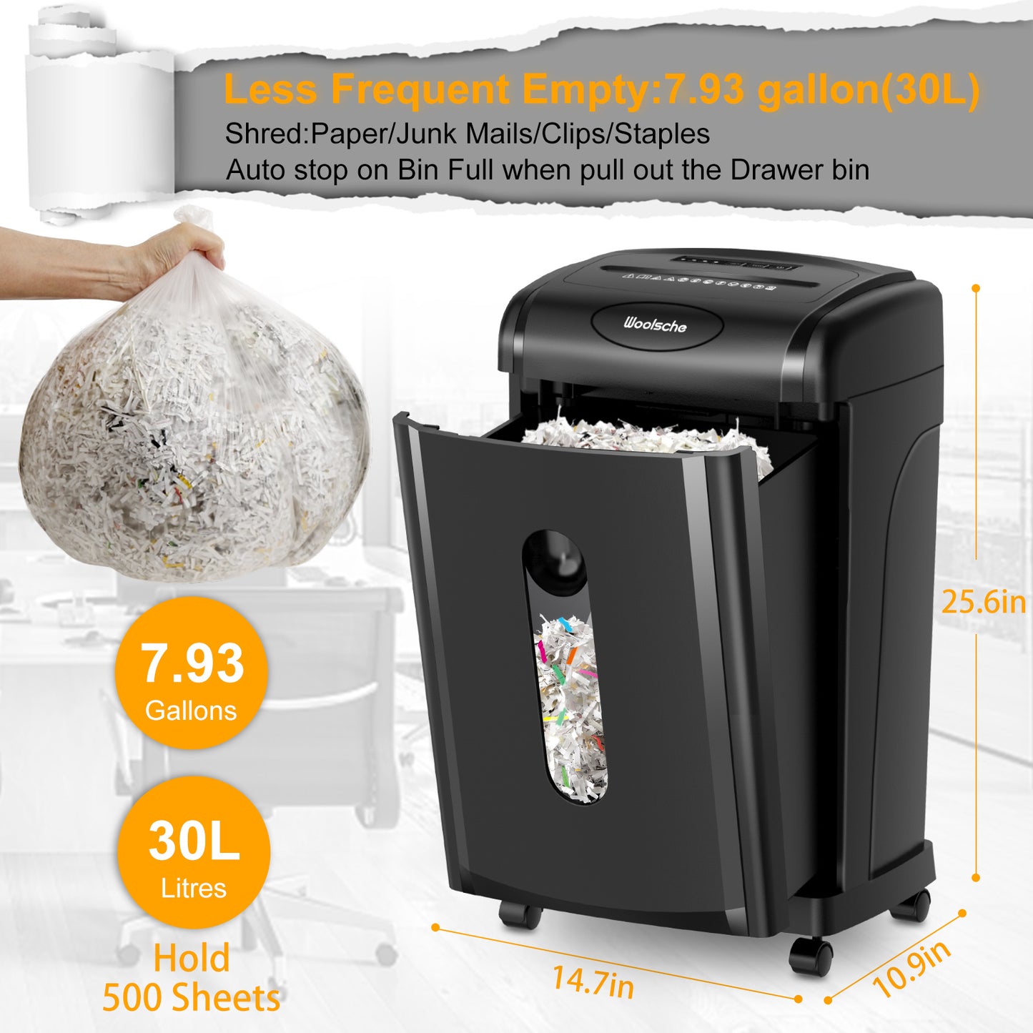 Woolsche Paper Shredder, 18-Sheet Cross Cut, 8 Gallon Pull Out Bin, P-4 Security Level, Shred Paper And Credit Card And Durable&Fast For Home Office