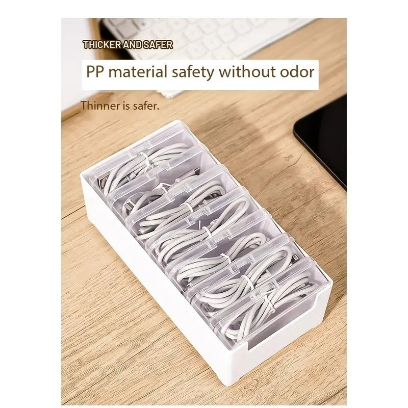 Plastic Storage Set With 7 Clear Storage Boxes - Not Waterproof. It Is Suitable For Independent Storage Of Small Items Such As Chargers, Headphones, Jewelry, Cards, Etc