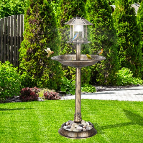 Bronze, With Solar Light, Bird Bath 51x51x106cm Plastic Round