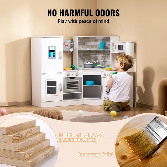 Christmas Gift  VEVOR Kitchen Playset Kids Pretend Cooking Play Toy 24 Piece Accessories White