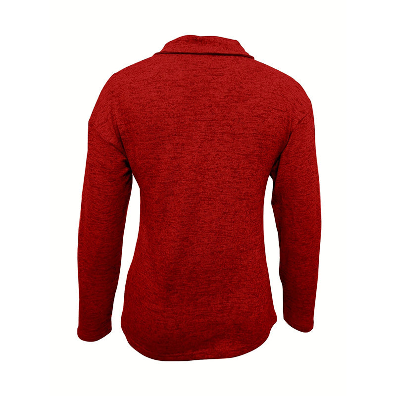 Women's Solid Color Knit Zip-Up Collar Long Sleeve Top - Casual Fashion Blouse For Spring&Fall