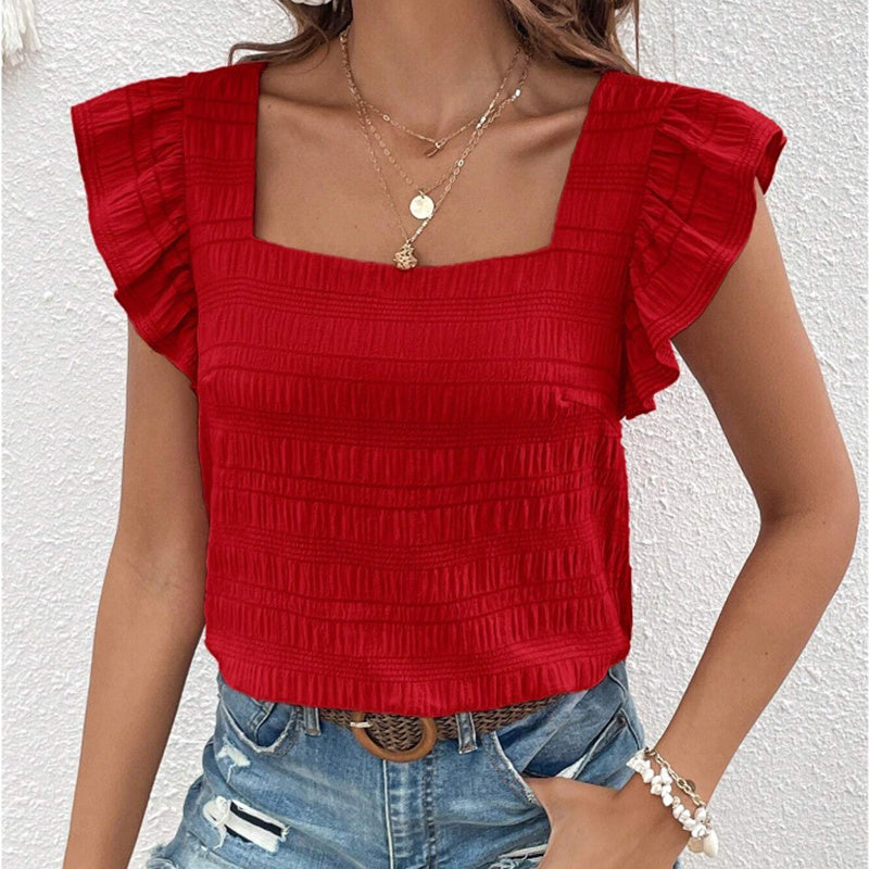Women's Square Neck Ruffled Sleeve Short-Sleeve Blouse Vacation Casual Summer Top