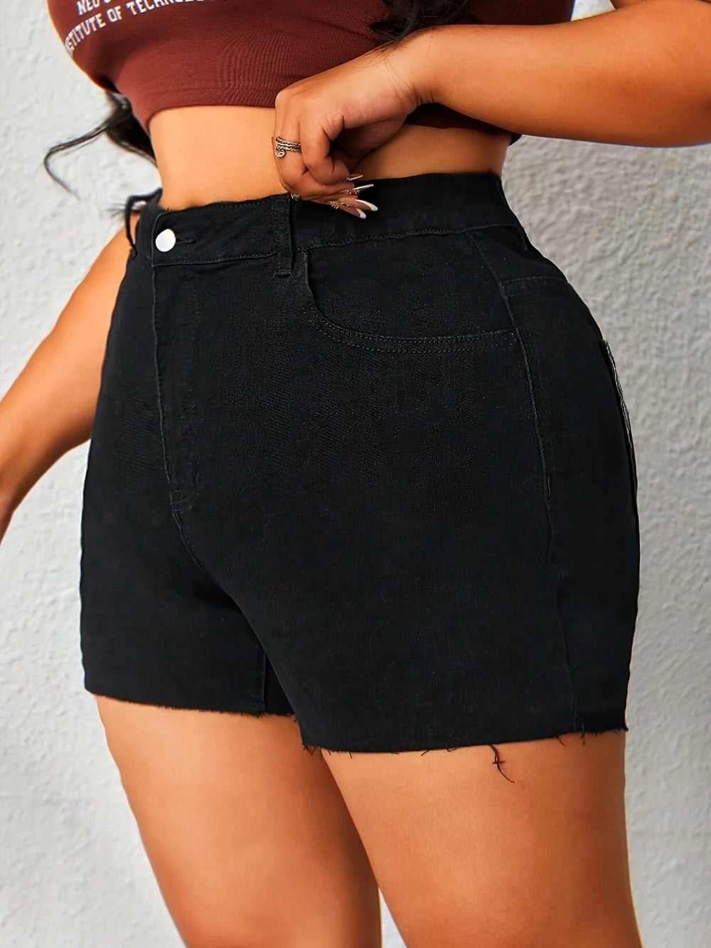 Hip Lifting Elastic Frayed Edge Denim Shorts Retro Tik Tok Popular Shorts Body Shaper With Pockets Flare Jeans Trendy Pattern Design High Waist Forbidden Platform - Temu